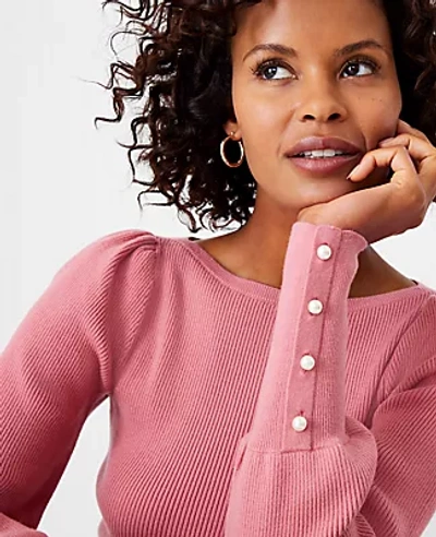 Ann Taylor Petite Pearlized Button Cuff Balloon Sleeve Sweater In