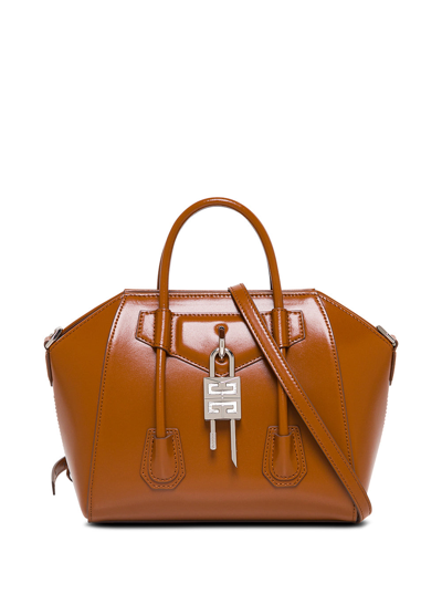 Shop Givenchy Antigona Mini Lock Tote Bag In Brown