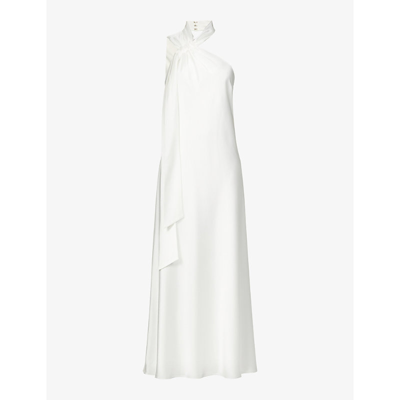 Shop Galvan Casablanca Halterneck Satin-crepe Wedding Dress In White