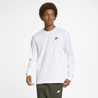 Shop Nike Men's  Sportswear Club Long-sleeve T-shirt In White
