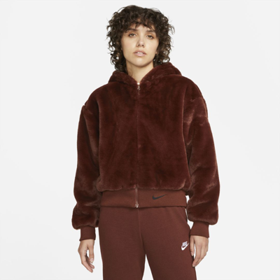 Shop Nike Sportswear Essentials Women's Faux Fur Jacket In Bronze Eclipse,black