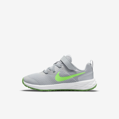 Shop Nike Revolution 6 Little Kids' Shoes In Light Smoke Grey,dark Smoke Grey,chrome,green Strike