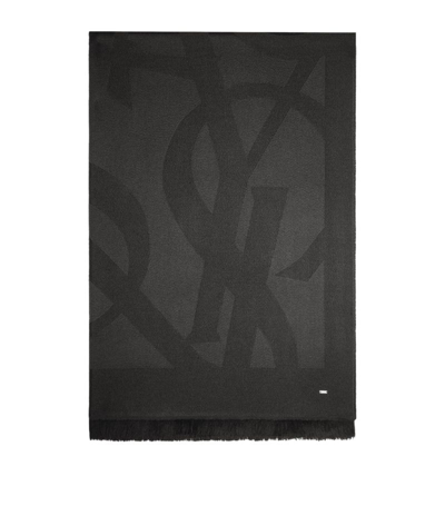 Shop Saint Laurent Monogram Logo Scarf In Black