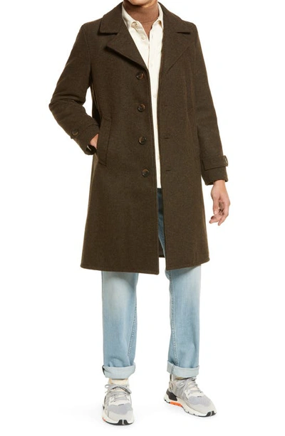 Shop Schott Herringbone Wool Blend Coat In Loden