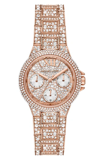 Shop Michael Kors Michael  Camille Pavé Multifunction Bracelet Watch, 33mm In Rose Gold