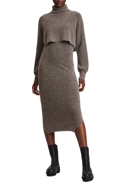 Shop Allsaints Margot Long Sleeve Wool & Alpaca Blend Dress In Doe Brown Marl