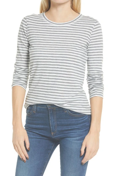 Shop Caslonr Long Sleeve Crewneck T-shirt In Grey- Ivory Brooke Stripe