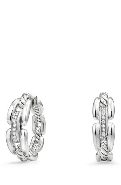 Shop David Yurman Wellesley Link Hoop Earrings With Diamonds, 23mm In Silver