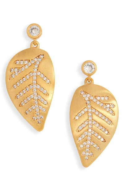 Shop Dean Davidson Passage Mini Leaf Drop Earrings In White Topaz/ Gold