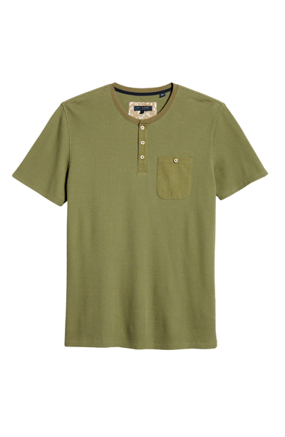 Shop Ted Baker Men's Tekilla Short Sleeve Henley Shirt In Olive