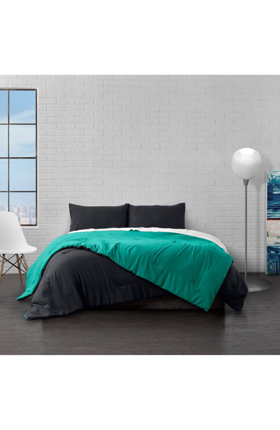 Shop Ella Jayne Home Reversible Brushed Microfiber Plush Down-alt Comforter 3-piece Set In Black/teal