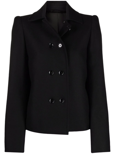 Lemaire Raised Shoulder Virgin Wool Caban Jacket In Schwarz
