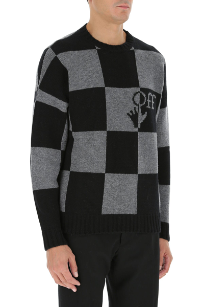 Shop Off-white Embroidered Wool Sweater  Checked Off White Uomo M