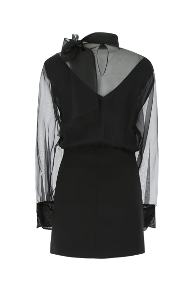 Shop Valentino Black Wool Blend And Organze Dress Black  Donna 38