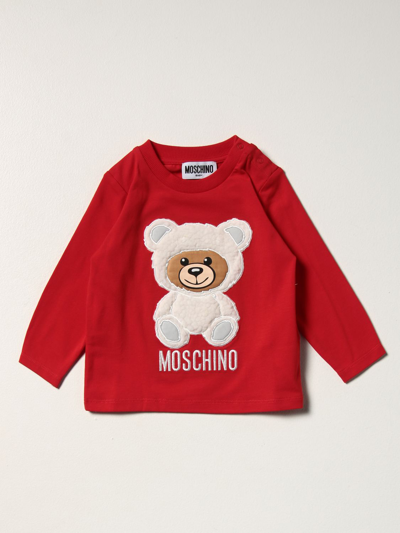 Shop Moschino Baby Cotton T-shirt With Teddy In Red