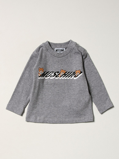 Shop Moschino Baby T-shirt In Cotton With Teddy Logo In Charcoal