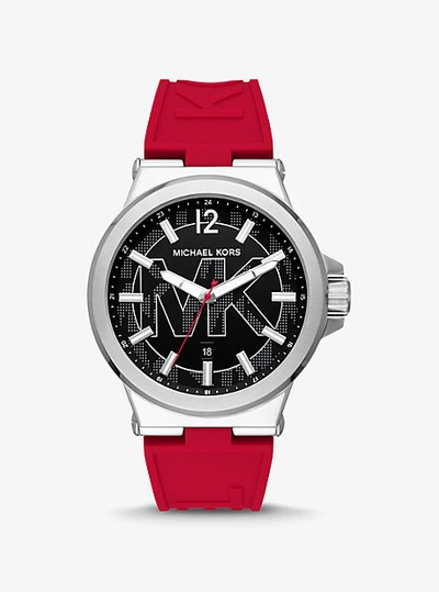 Shop Michael Kors Oversized Dylan Silver-tone And Silicone Logo Watch In Red