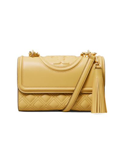 Shop Tory Burch Fleming Convertible Leather Shoulder Bag In Beeswax