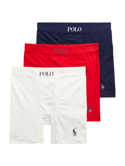 Shop Polo Ralph Lauren Men's 3-pack Logo Boxer Briefs In White Red Cruise Navy