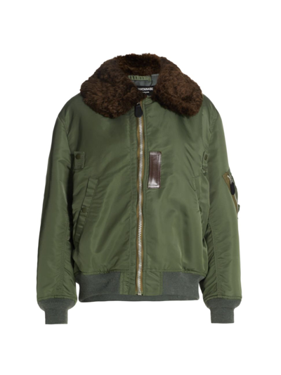 Shop Junya Watanabe Faux Fur & Scarf Bomber Jacket In Green