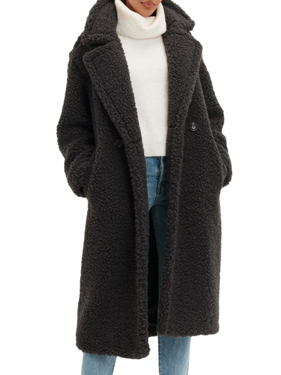 Shop Ugg Women's Gertrude Long Teddy Coat In Ink Black