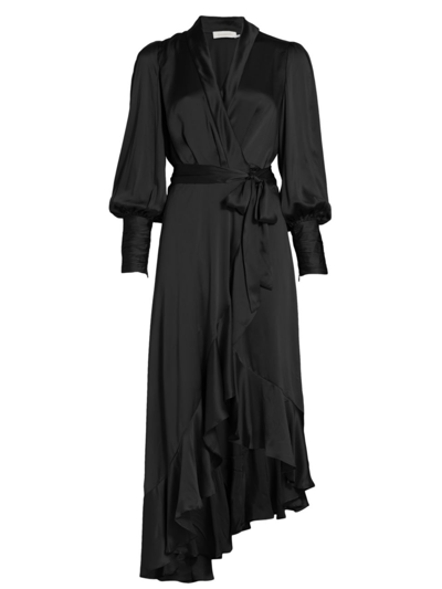 Shop Zimmermann Women's Silk Wrap Midi-dress In Black