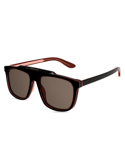 Shop Gucci Men's 58mm Navigator Sunglasses In Black