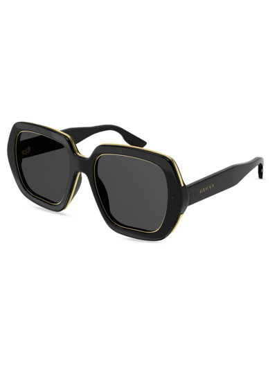 Shop Gucci Men's 54mm Square Sunglasses In Black