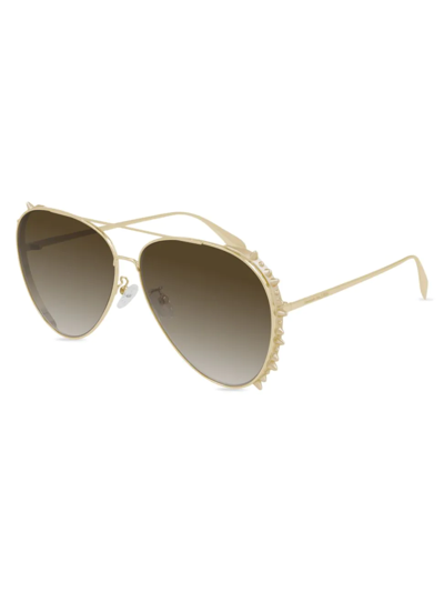 Shop Alexander Mcqueen Men's 63mm Aviator Sunglasses In Gold