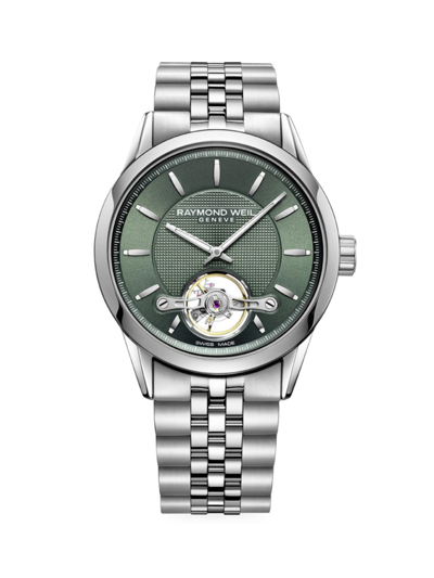 Shop Raymond Weil Men's Freelancer Green & Stainless Steel Automatic Bracelet Watch