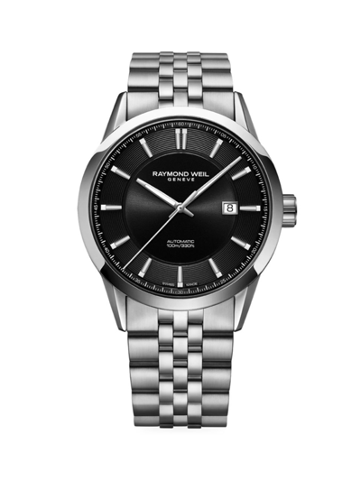 Shop Raymond Weil Men's Freelancer Black & Stainless Steel Automatic Bracelet Watch