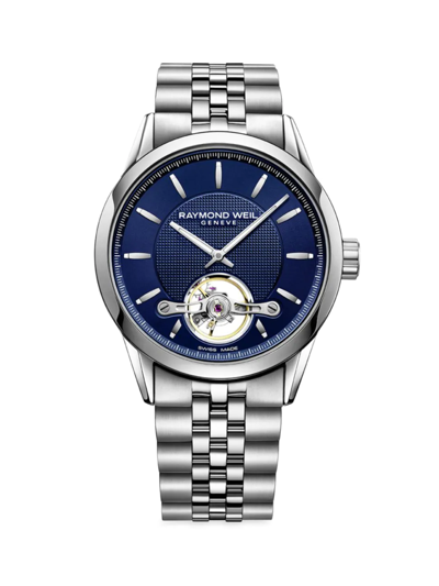 Shop Raymond Weil Men's Freelancer Navy Blue & Stainless Steel Automatic Bracelet Watch