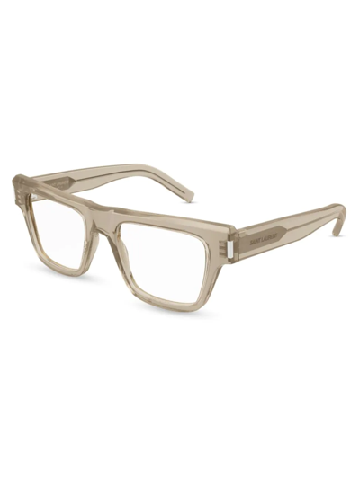 Shop Saint Laurent Men's Acetate 51mm Rectangular Eyeglasses In Yellow