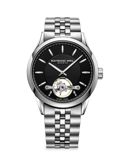 Shop Raymond Weil Men's Freelancer Calibre Black & Stainless Steel Automatic Bracelet Watch