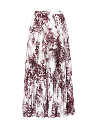 Shop Erdem Women's Nesrine Floral-print Pleated Twill Maxi Skirt In White Burgundy
