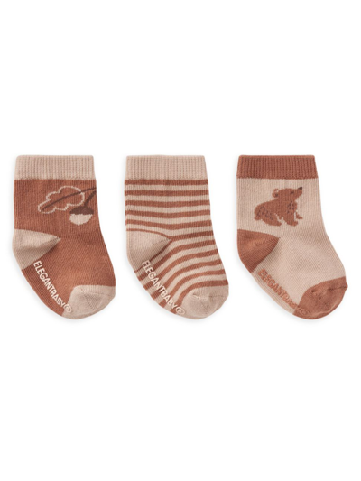 Shop Elegant Baby Baby's Bear Print 3-pack Assorted Socks In Rust