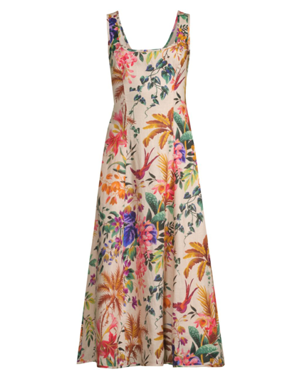 Shop Zimmermann Women's Tropicana Linen Midi Dress In Cream Floral