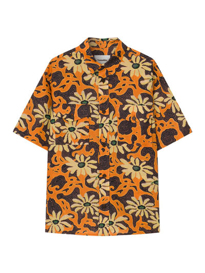 Shop Nanushka Kith Floral-print Linen Shirt In Floral Orange