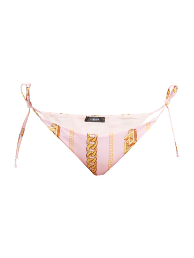 Shop Versace Chain Print String Bikini Bottom In Candy Gold