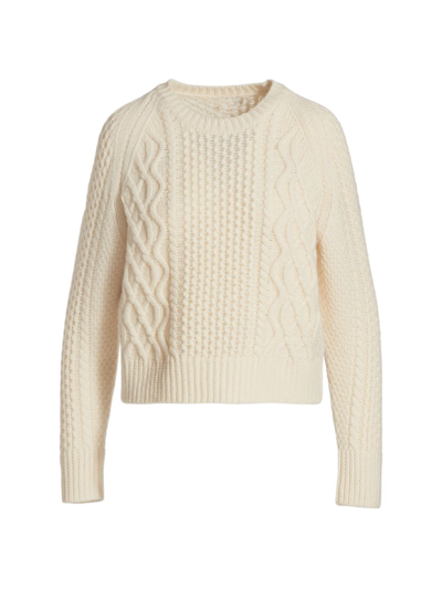 Shop Re/done Women's 50s Cable-knit Crewneck Wool Sweater In Ivory