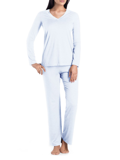 Shop Hanro Women's Champagne Long-sleeve Pajama Set In Celestial Blue Melange