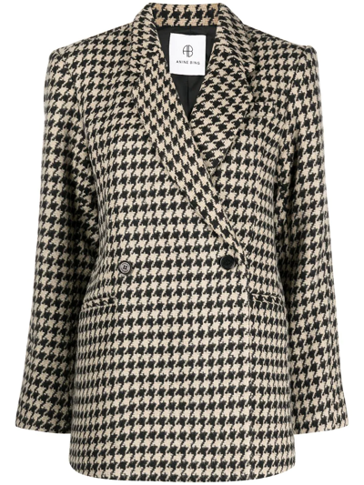 Shop Anine Bing Kaia Houndstooth Double-breasted Blazer In Black