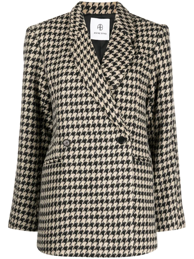 Anine Bing Kaia Double-breasted Houndstooth Wool-blend Blazer In Black