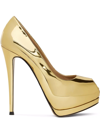 Shop Giuseppe Zanotti Sharon 130mm Peep-toe Pumps In Gold