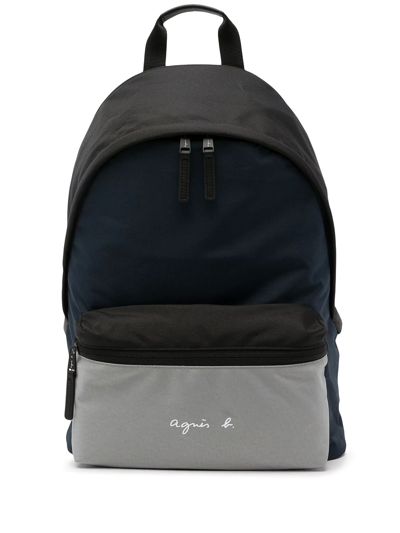 Shop Agnès B. Logo-print Colour-block Backpack In Blue