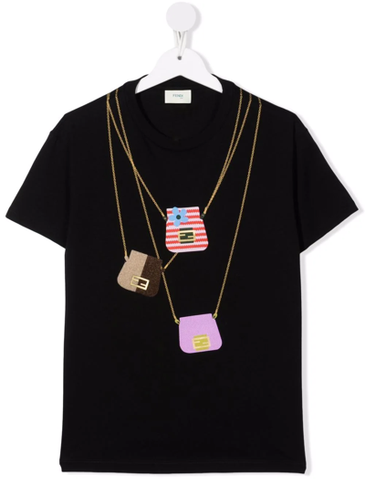 Shop Fendi Necklace-print T-shirt In Black