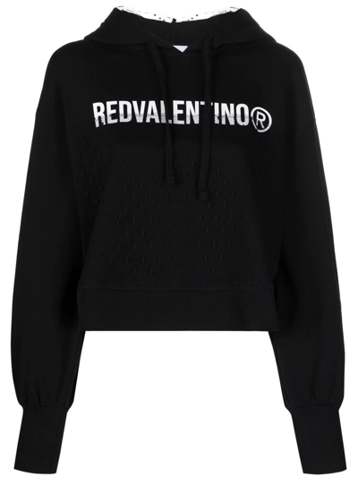 Shop Red Valentino Logo-print Cropped Hoodie In Black