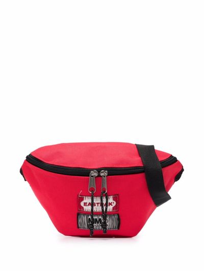 Shop Mm6 Maison Margiela Logo Zipped Belt Bag In Red ,white