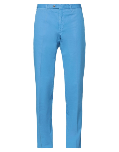 Shop Fedeli Man Pants Azure Size 32 Cotton In Blue