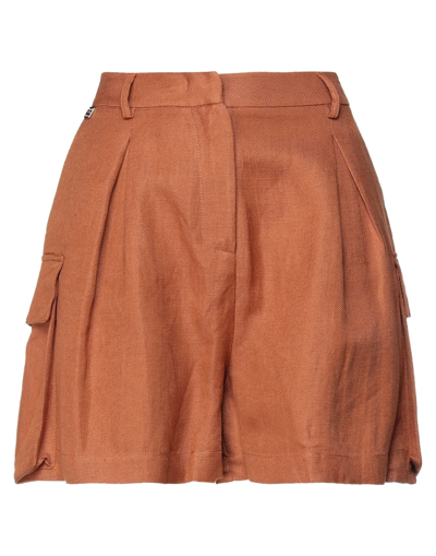 Shop Manila Grace Woman Shorts & Bermuda Shorts Brown Size 10 Linen, Viscose